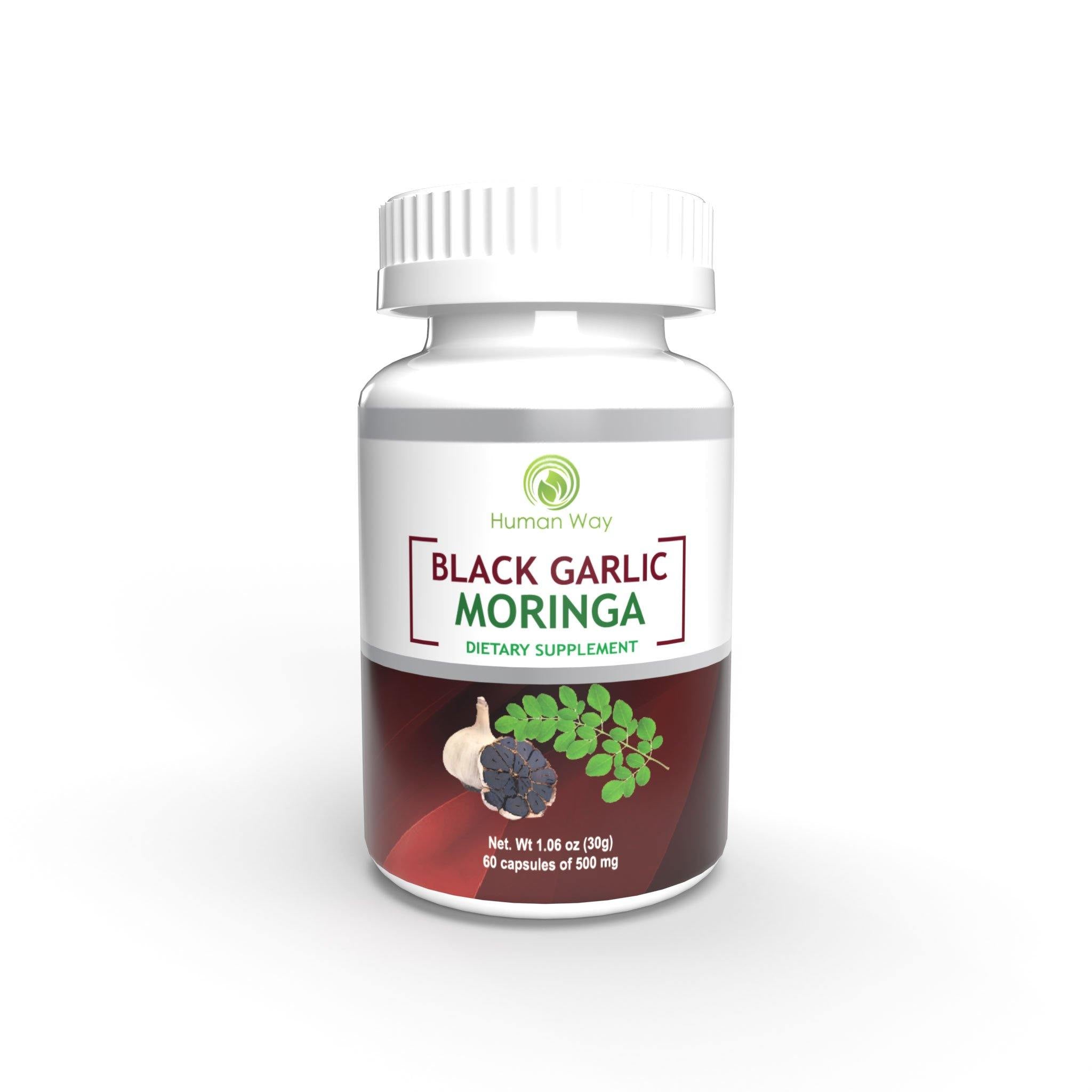  Ingredients Key Benefits Features Black garlic moringa has the ability to support immune function, provide antioxidant support and promote cardiovascular health. 